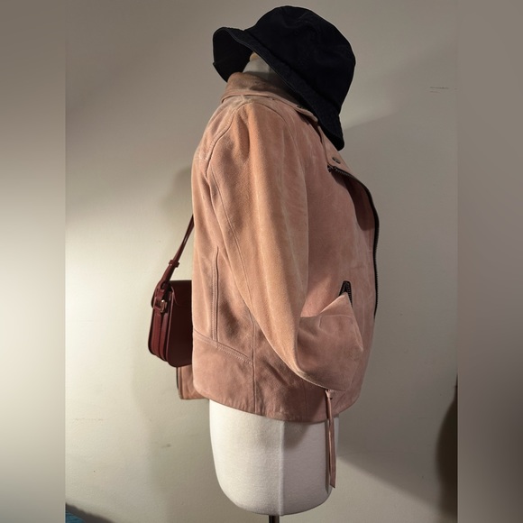 All Saints Suede Dalby Biker Jacket Pink - Picture 7 of 12